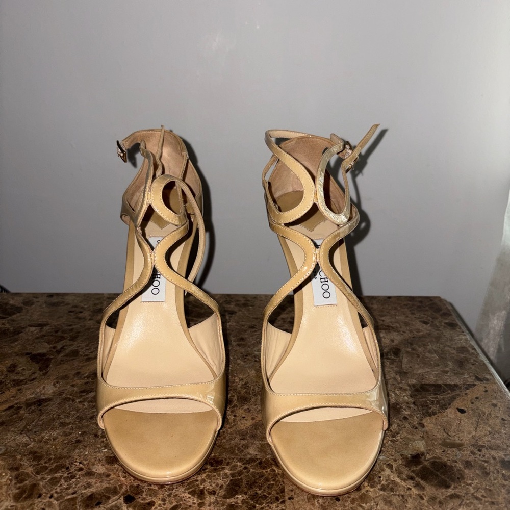Jimmy Choo Nude Patent Leather Strappy Heels